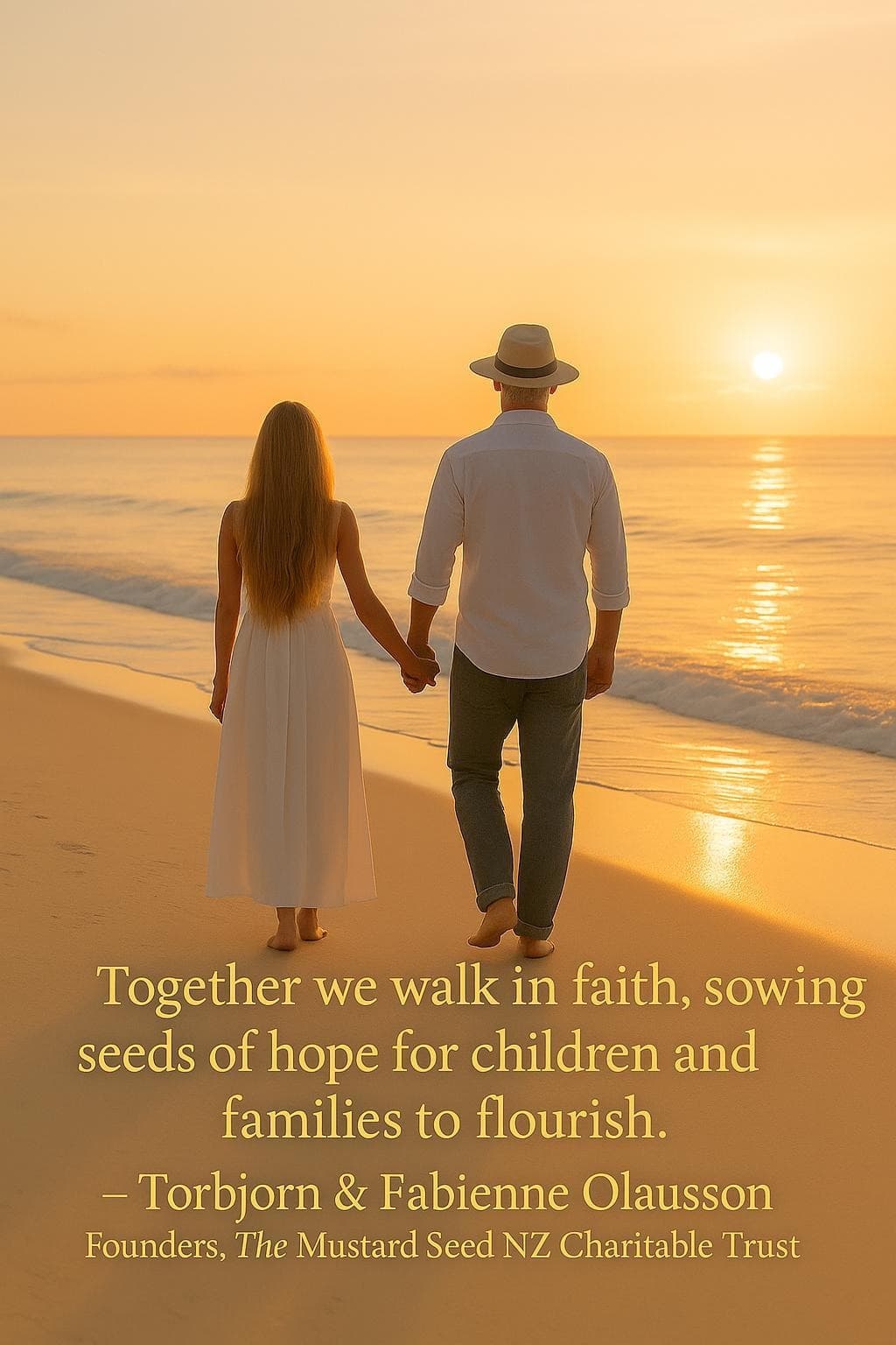 Torbjorn & Fabienne walking on beach at sunset